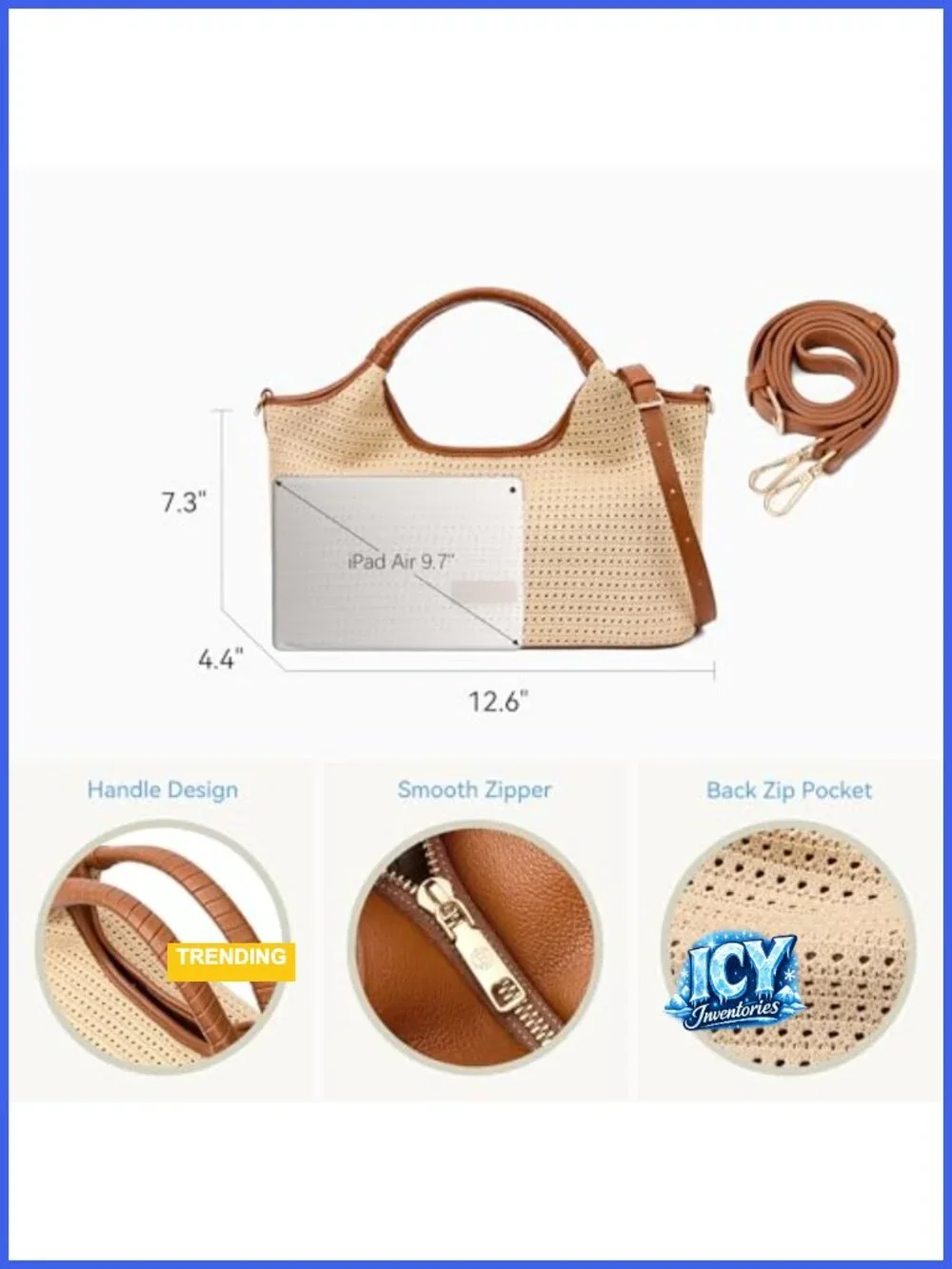 Genuine Leather Satchel Handbag Two Compartments Adjustable Strap